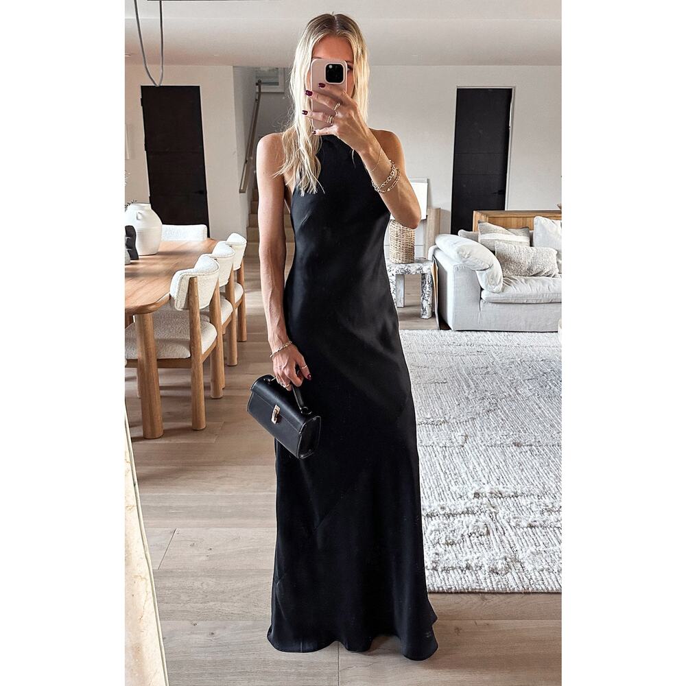 Show Me Your Mumu Lisa Maxi Dress in Black Luxe Satin L - Picture 5 of 10